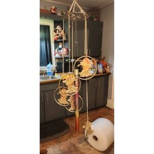 Vintage 1990s Tinkling Pink & Gold Angel Metal Wind Chime Rare